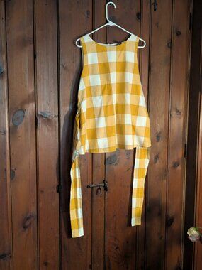 Ann Taylor Top -Yellow Gold & White -Checkered print -Wrap tied  -Sz med